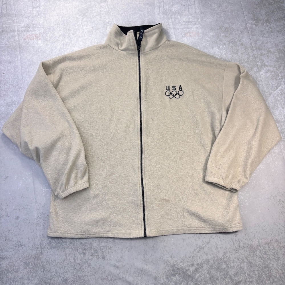 Vintage 90s USA Olympics Full Zip Fleece Jacket Made in USA Mens XXL